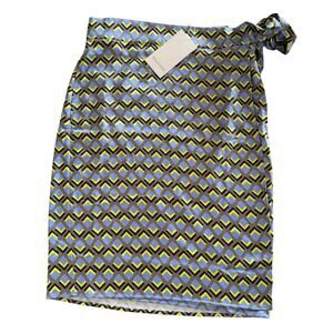 WILDFANG The Empower Satin Wrap Skirt Geometric Blue Yellow L NWT $98